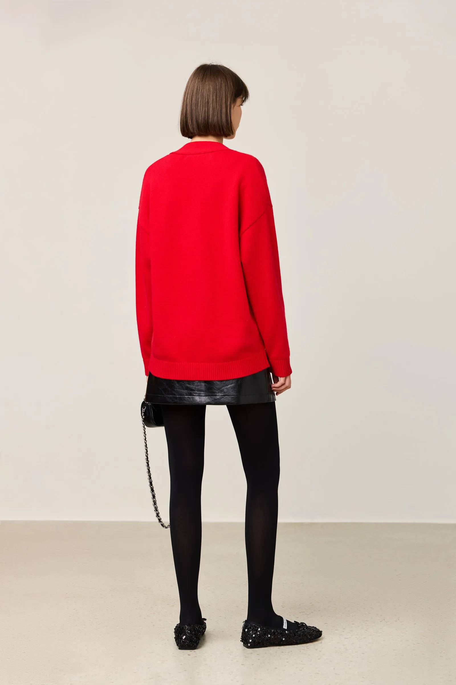 LILY New Year Snake Zodiac Red V-Neck Cardigan