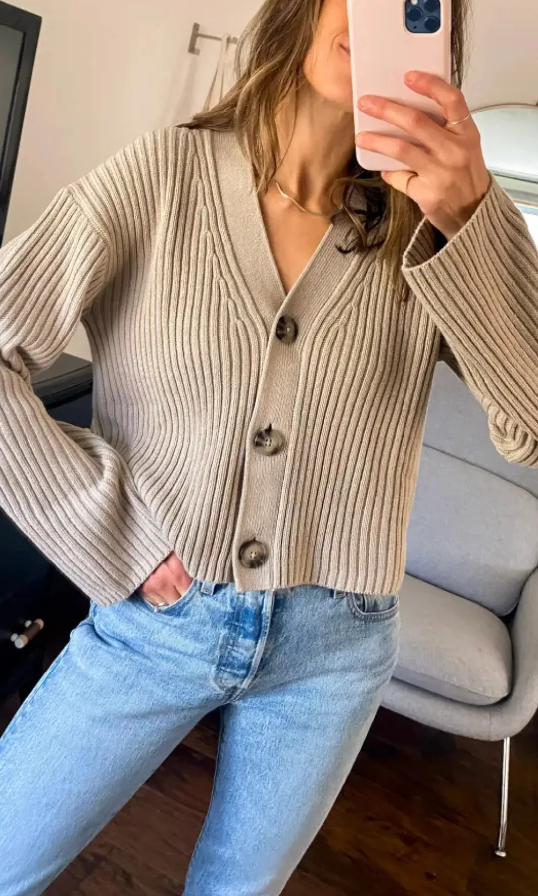 Original Women Ribbed Cardigan (Beige)