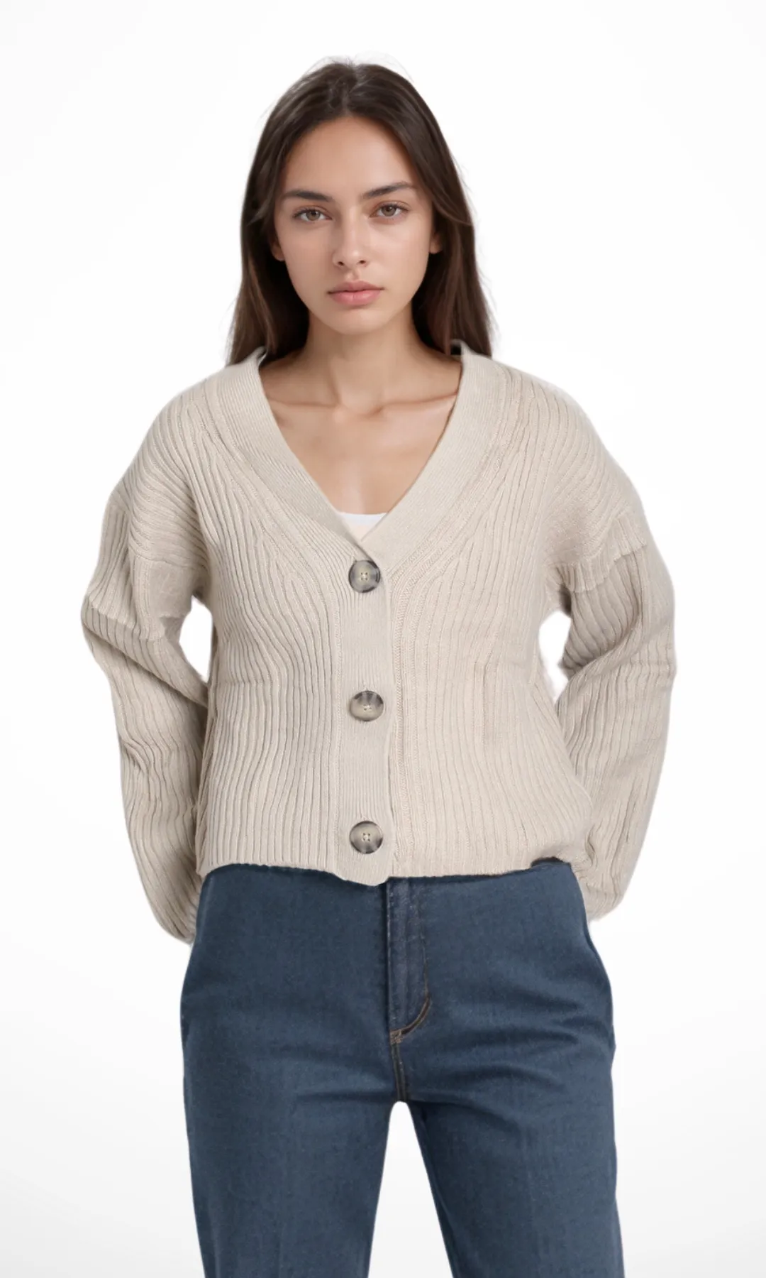 Original Women Ribbed Cardigan (Beige)